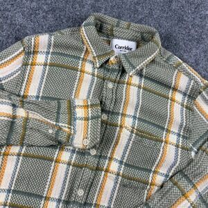 Corridor NYC Flannel Shirt Mens Small Green Plaid Textured Long Sleeve Cotton
